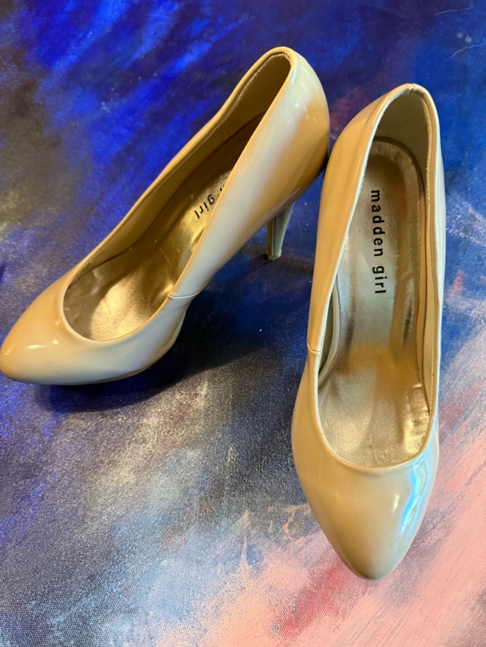 Madden Girl Beige Patent Pointed-Toe Heels